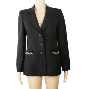 Vintage Surabaya Paris Black Silver Chain Pocket Detail Button Up Blazer Jacket